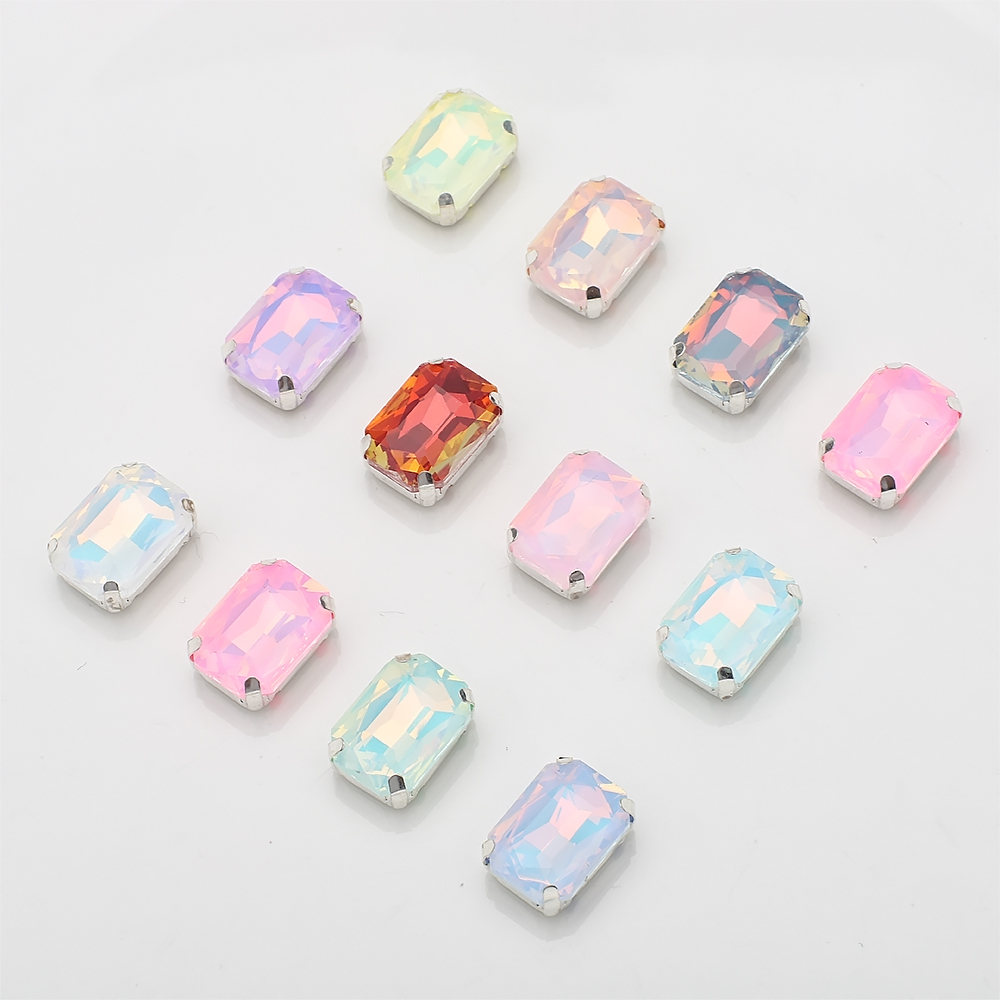 Sew On Rhinestone - 10個 10x14mm ラインストーン 縫い付け 長方形 シルバー
