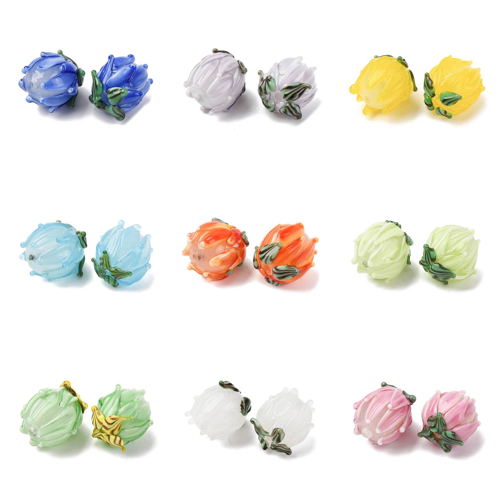 Embellishment Crafts - 20 個手作りランプワークチューリップビーズカラフルな花ルースビーズ DIY ブレスレットネックレスジュエリー作成アクセサリー工芸品