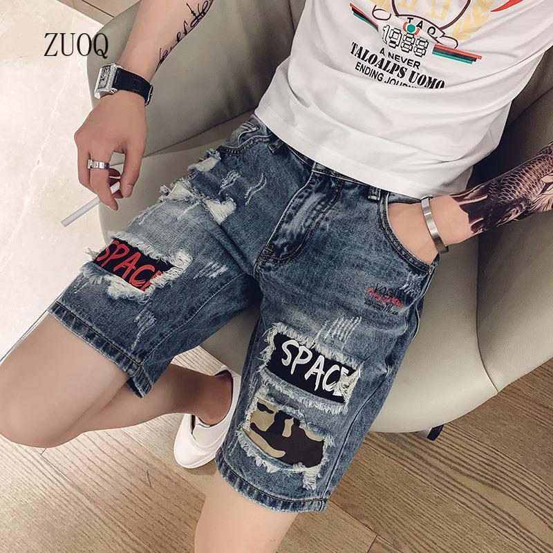 Embellish Knit - メンズジーンズショーツ,新しいヴィンテージデニムショーツ,穴あきポケット,カジュアルスタイル,ジッパー付きボタン