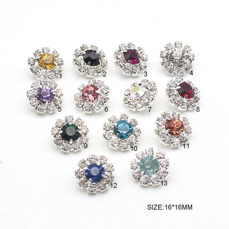 Sew On Rhinestone - 縫製用ラインストーン付きラウンドメタル縫製ボタン,ウェディングドレス用,ギフトボックス,手工芸品の装飾アクセサリー,16mm,10個
