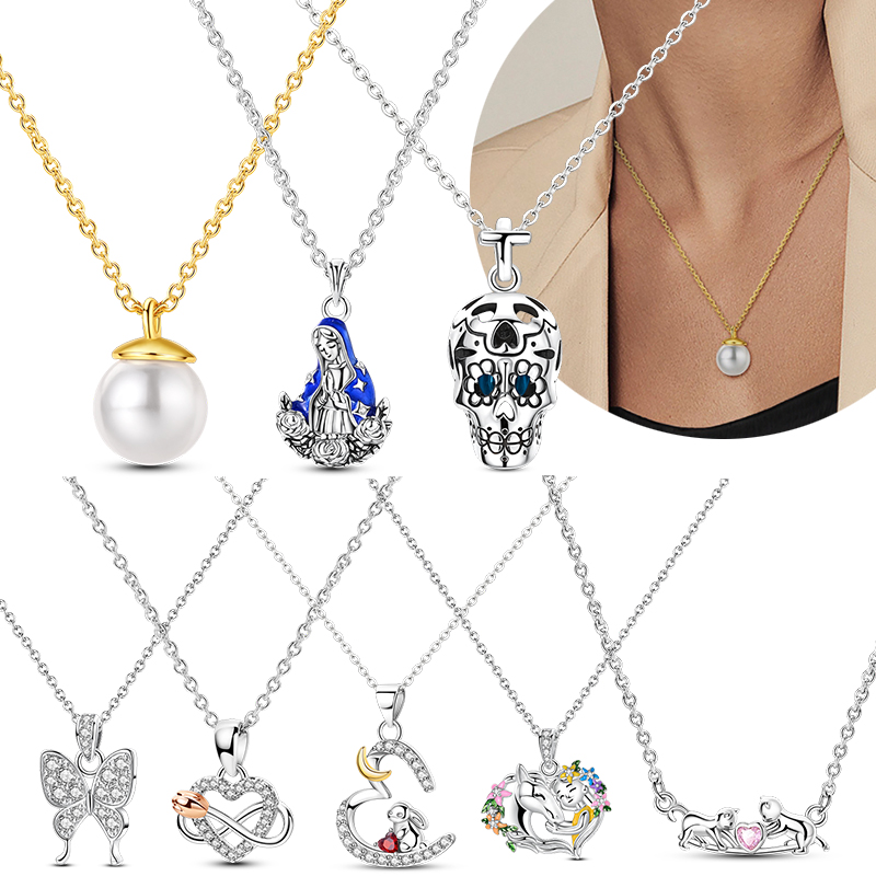 Pearl Trim Chain - オリジナル 925 スターリングシルバーネックレス真珠蝶ペンダントネックレス DIY 女性チェーンジュエリーブレスレットアクセサリーチャームビーズ