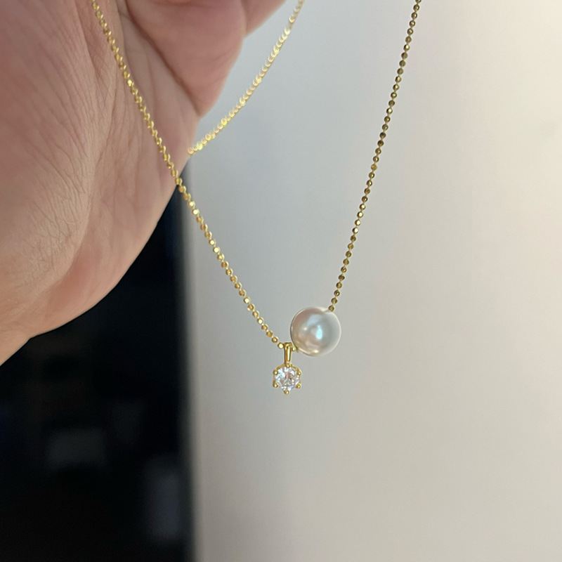 Pearl Trim Chain - 新しい 925 スターリングシルバーパールネックレス幾何学的形状ペンダントシンプルな女性チョーカー誕生日パーティーギフトファインジュエリー