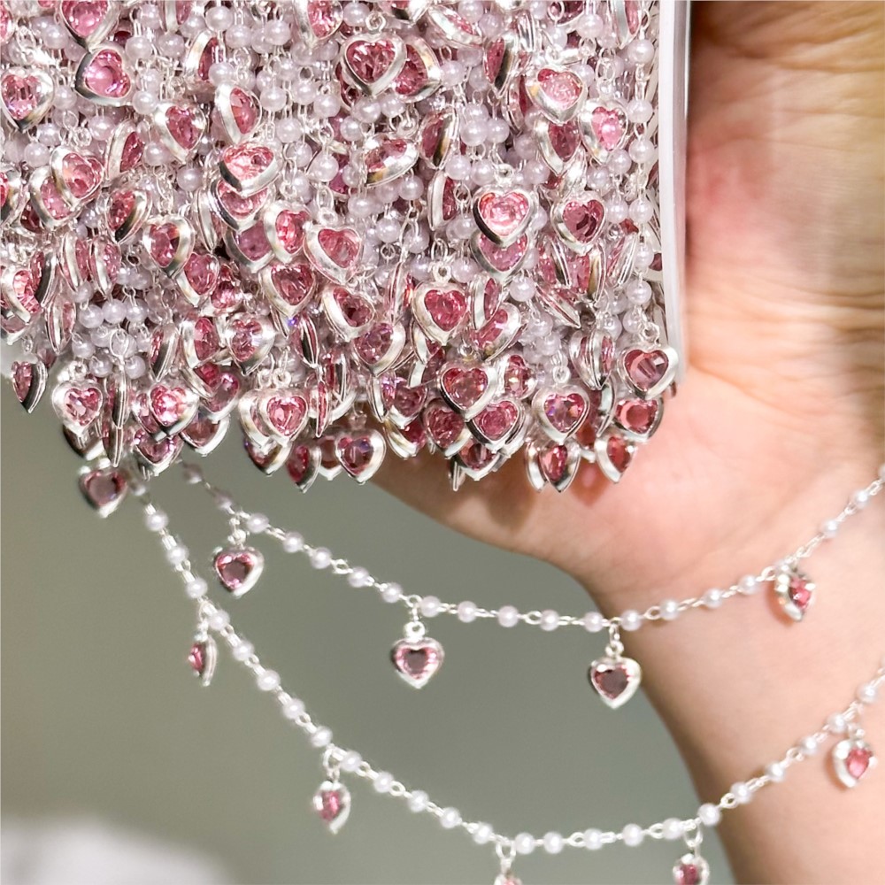 Pearl Trim Chain - 0.5メートル/1メートル ピンククリスタルハート真鍮チェーン ジュエリー製作用 6mm ラブダングルチャームチェーン チョーカーネックレスチェーンパーツ