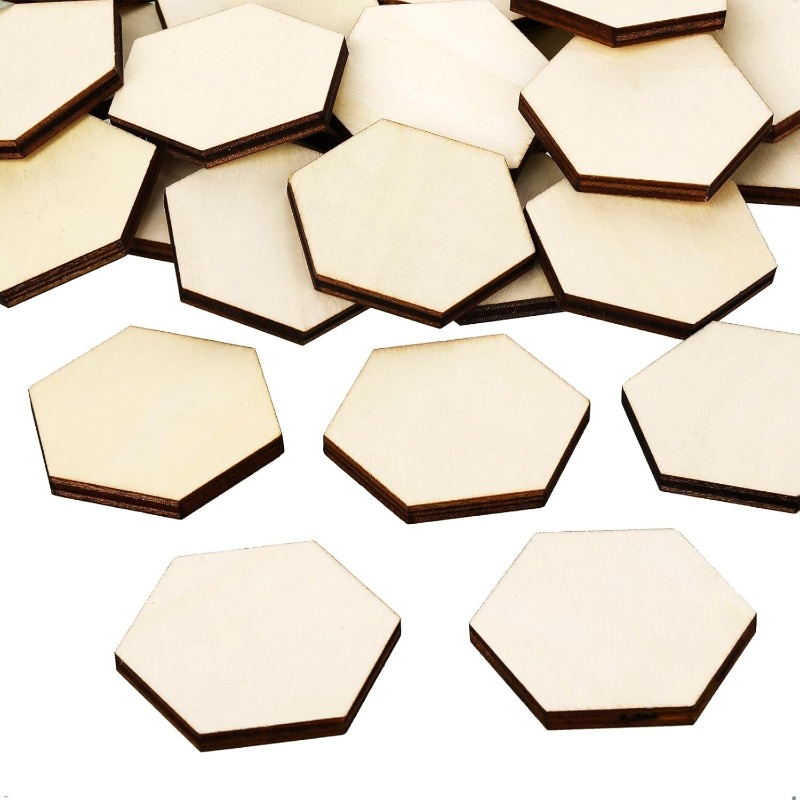 Craft Embellishment - 50個入り 4CM 未仕上げ木製六角形ピース 木製六角形カットアウト 無地の六角形スライス 木製チップ