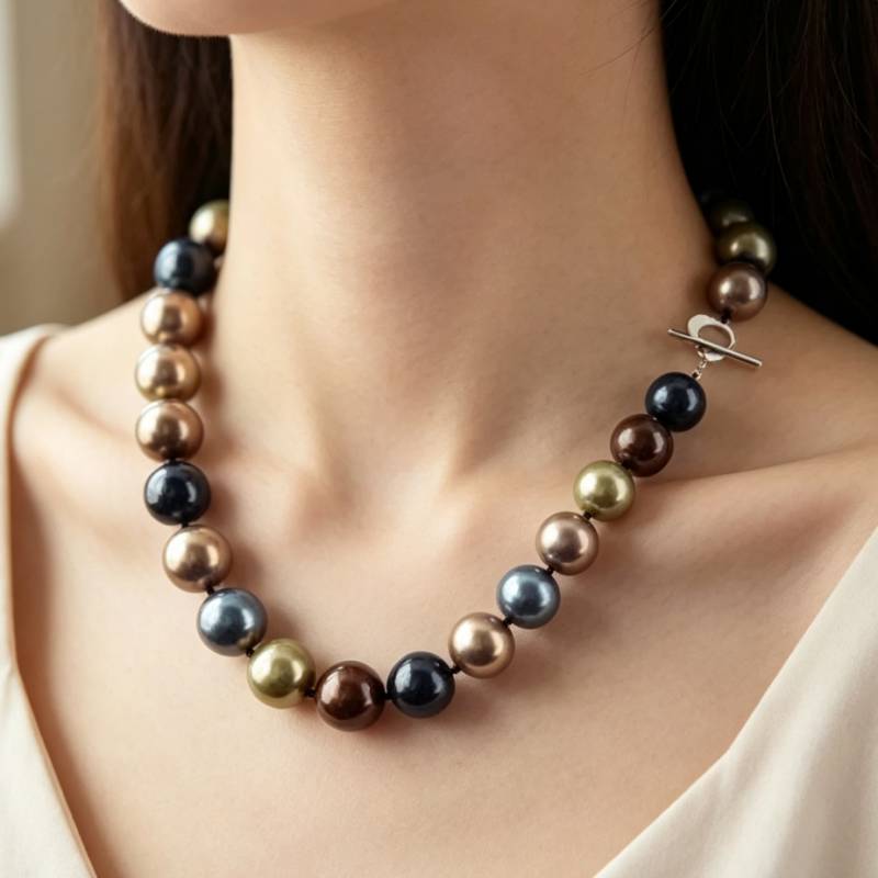 Pearl Trim Chain - 巨大な12ミリメートルマルチカラーラウンド南洋シェル真珠のネックレス18 ''ジュエリーウェディングギフトシックなハング女性アクセサリーdiyオーロラ