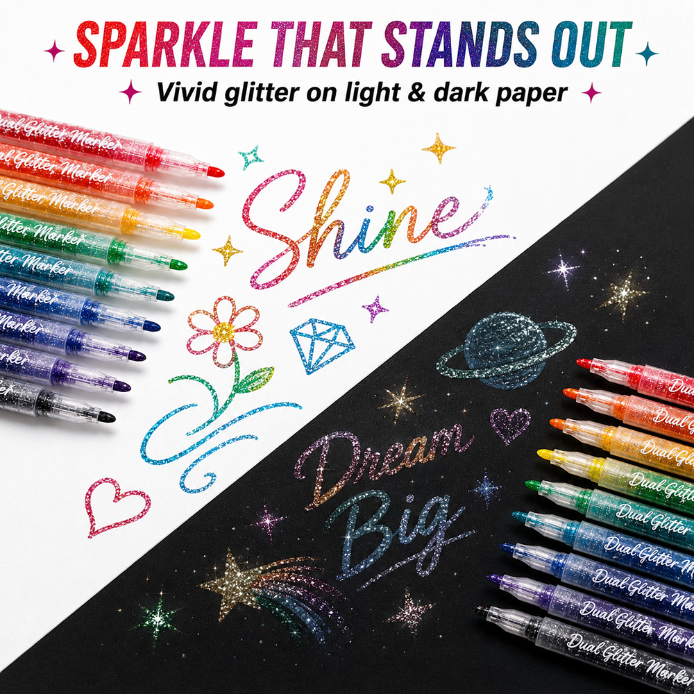 12本入りデュアルチップグリッターマーカー、24色水性シマー - Glitter Vinyl Roll のレビューと価格