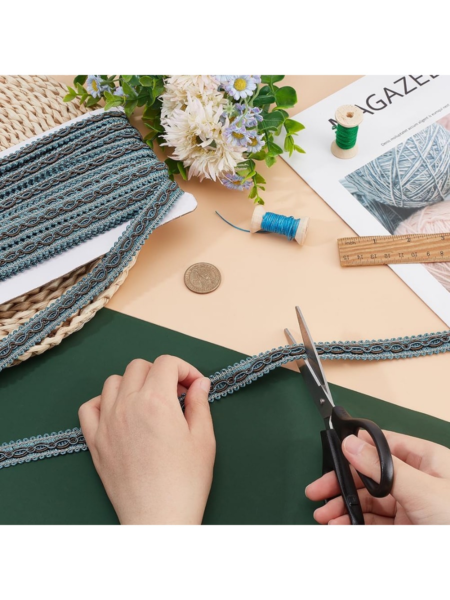 縫製用の基本的なポリエステルフリンジトリム,青い編組タイヤ, - Fringe Ribbon Sewing のレビューと価格