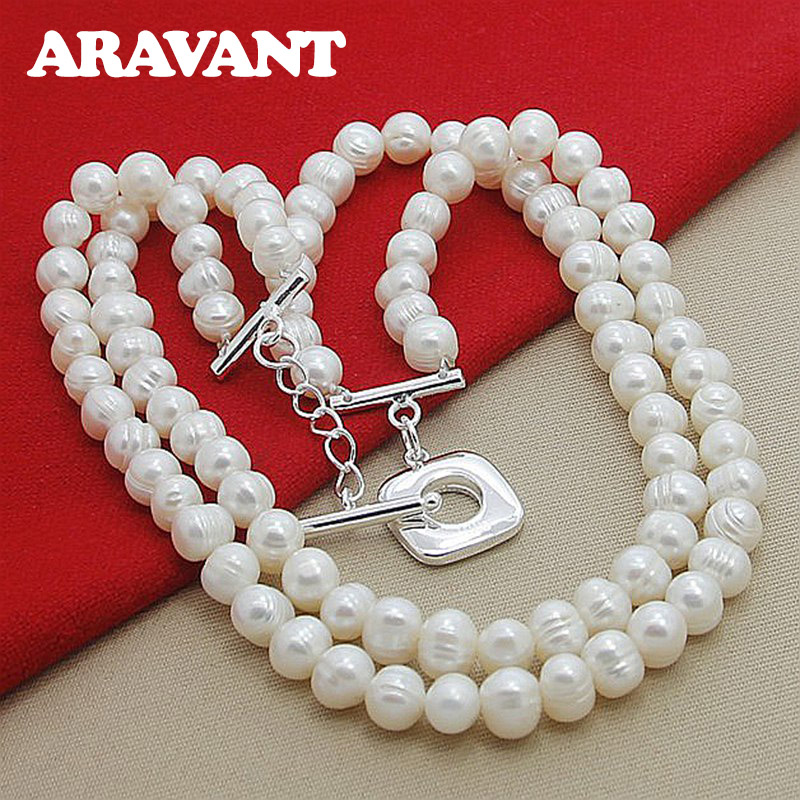 Aravant-女性用ダブルレイヤーパールネックレス,925 - Pearl Trim Chain のレビューと価格