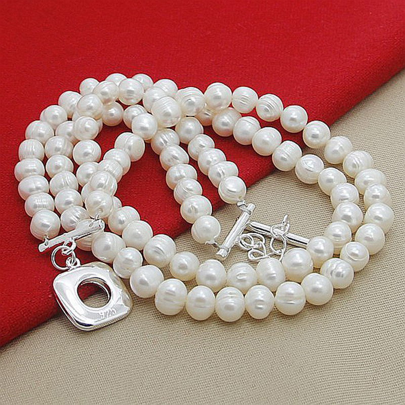 Aravant-女性用ダブルレイヤーパールネックレス,925 - Pearl Trim Chain のレビューと価格