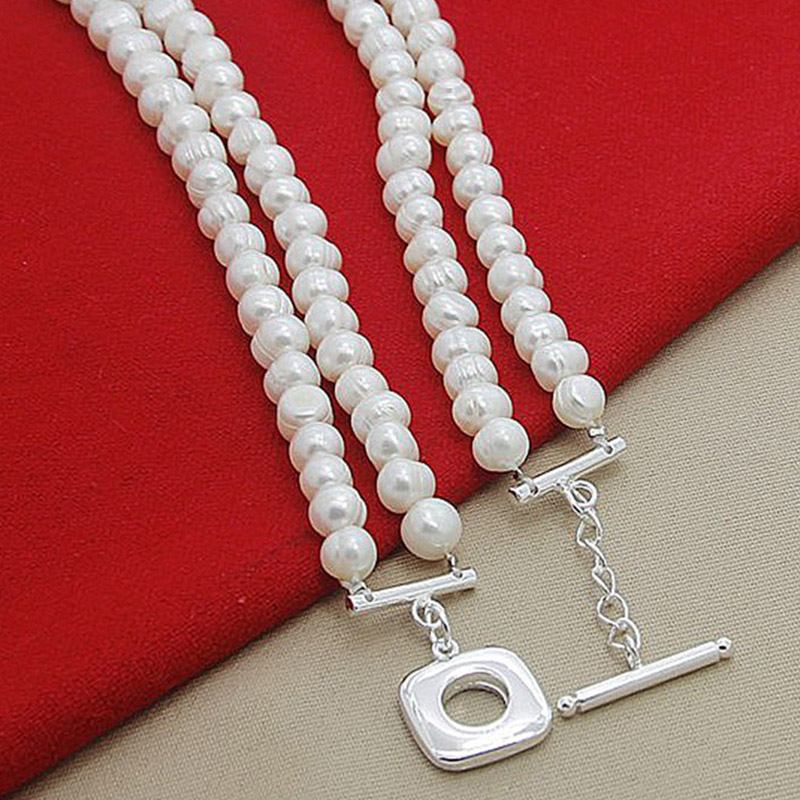Aravant-女性用ダブルレイヤーパールネックレス,925 - Pearl Trim Chain のレビューと価格