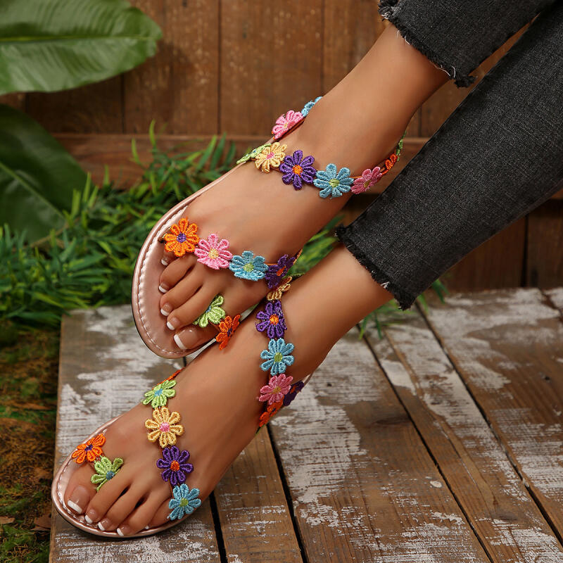 ボヘミアン刺繍フラワーデザイナーサンダル レディース 夏 2 - Embroidery Embellishments のレビューと価格