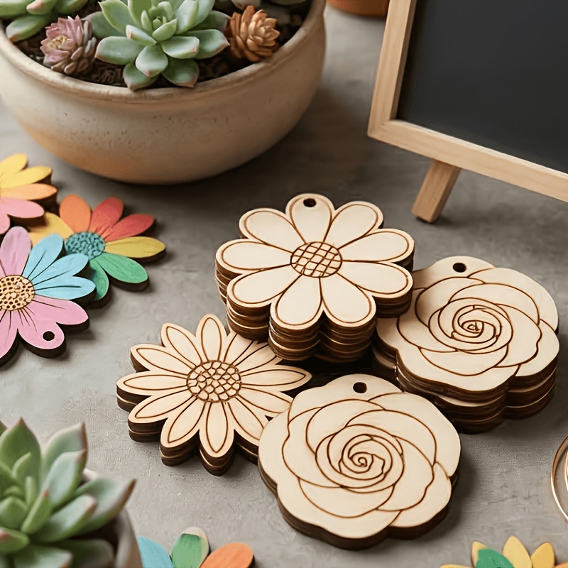 50個/セット 35mmミックスフラワーウッドスライス スク - Easter Craft Embellishment Set のレビューと価格