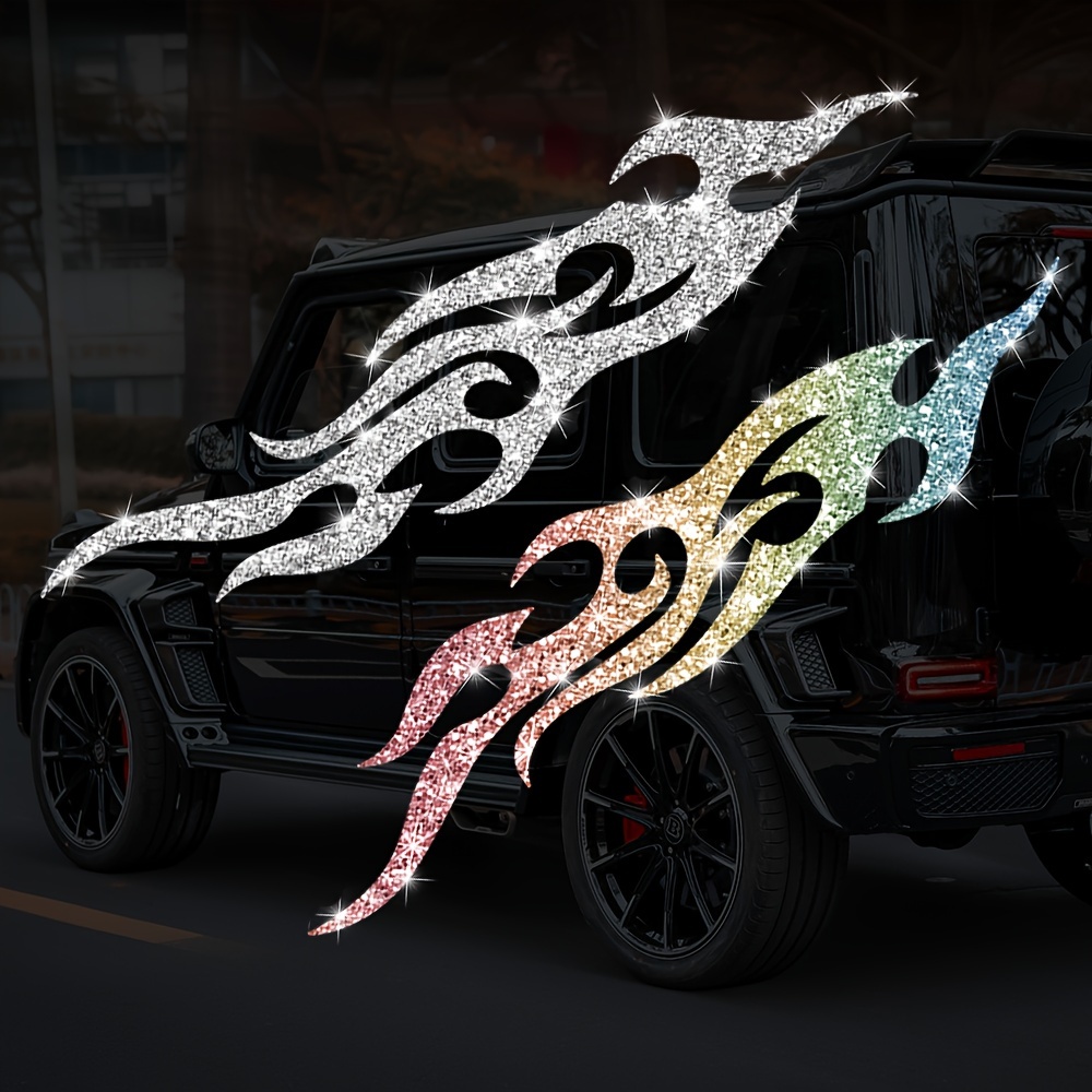 1 ペア模造ダイヤモンドグリッター炎オートバイステッカー防水 - Glitter Vinyl Roll のレビューと価格