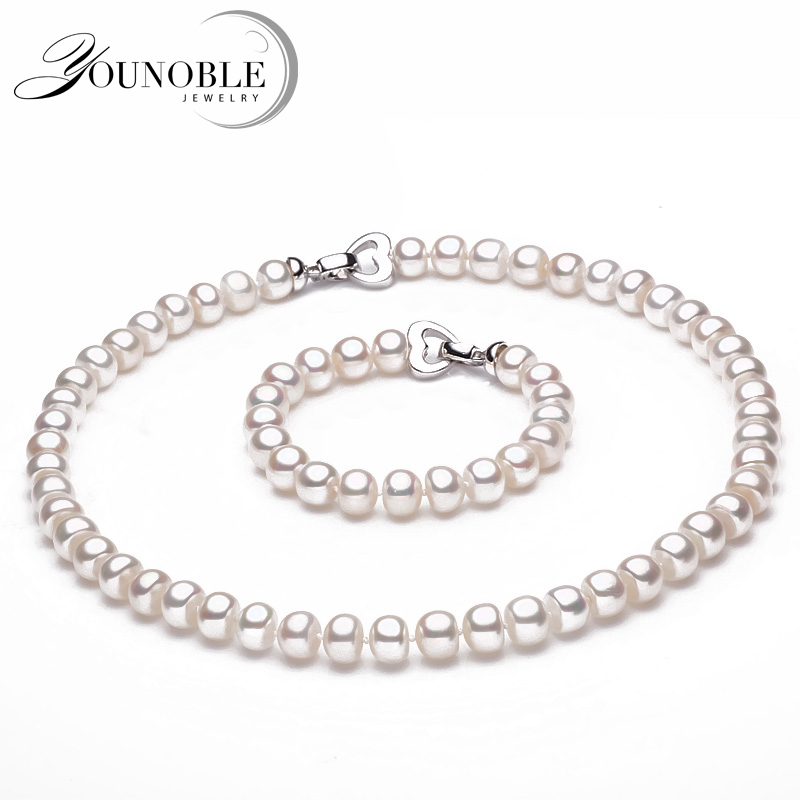 女の子のための天然淡水真珠のネックレスとブレスレットのセット - Pearl Trim Chain のレビューと価格