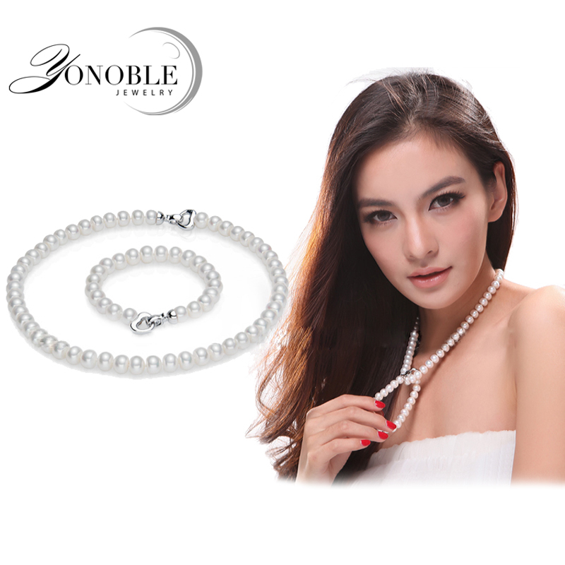 女の子のための天然淡水真珠のネックレスとブレスレットのセット - Pearl Trim Chain のレビューと価格