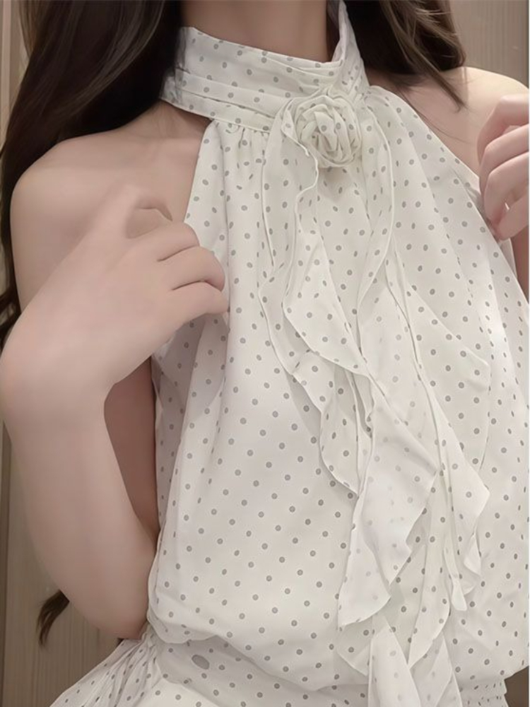 フランス風スイートポルカドット柄2ピースセット レディース  - Elastic Lace Trim のレビューと価格