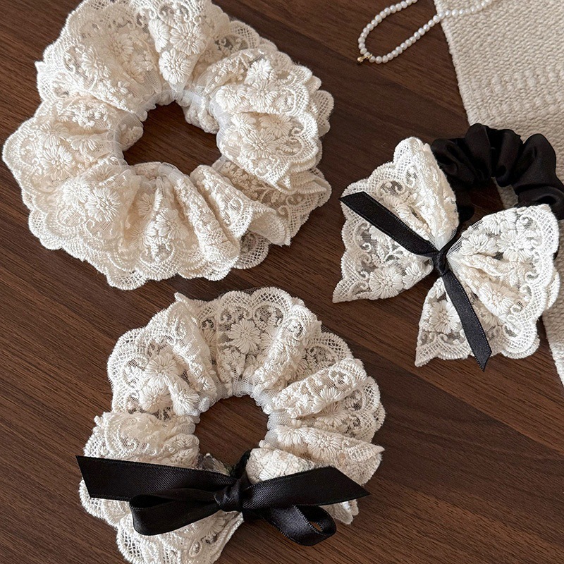 フレンチレトロ二重層リボンレース大腸ヘッドバンド新しいヘアネ - Lace Ribbon Trim のレビューと価格