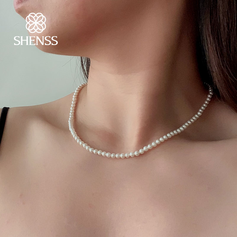 エレガントな4ミリメートルシェル真珠のネックレス40-60セ - Pearl Trim Chain のレビューと価格