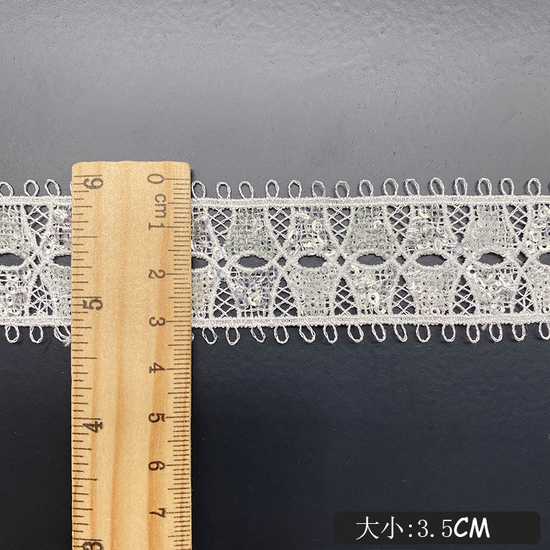 縫製用の穴のあるレースリボン,ドレス用のスパンコール生地,結 - Lace Ribbon Trim のレビューと価格