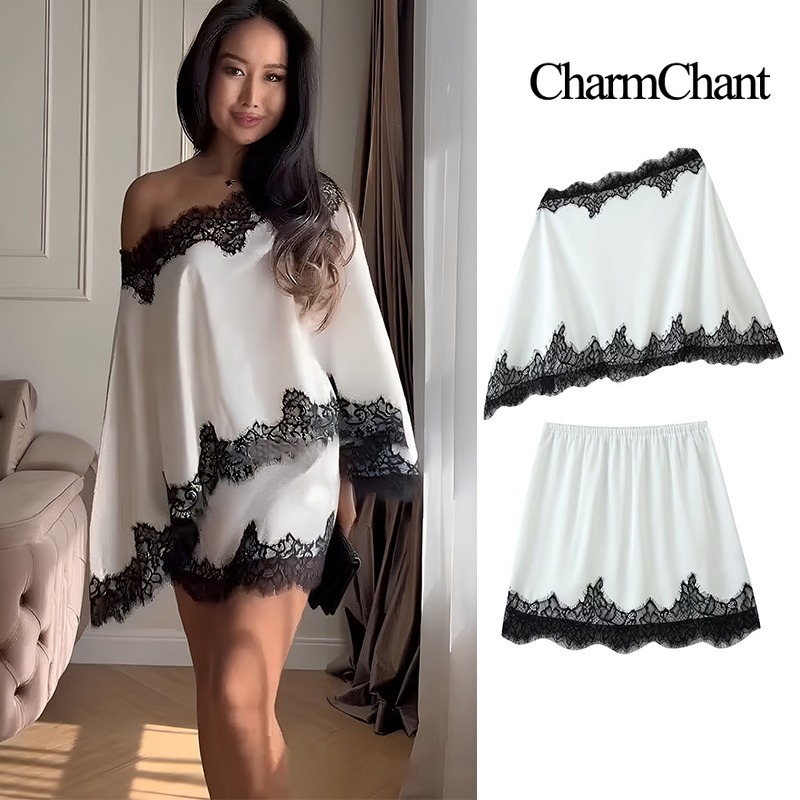 CHARMCHANT レディース サテンレーストリム ツーピ - Elastic Lace Trim のレビューと価格