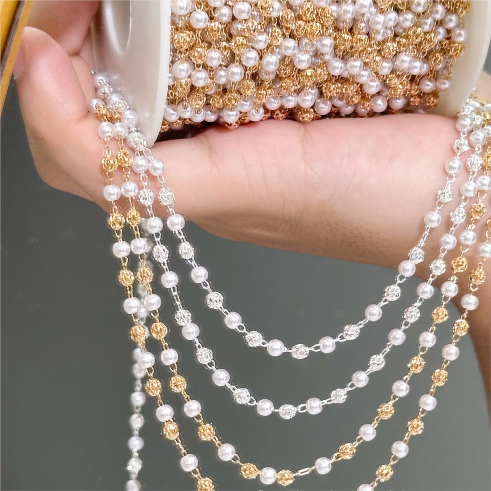 0.5メートル/1メートルフェイクパール真鍮チェーン、ジュエ - Pearl Trim Chain のレビューと価格