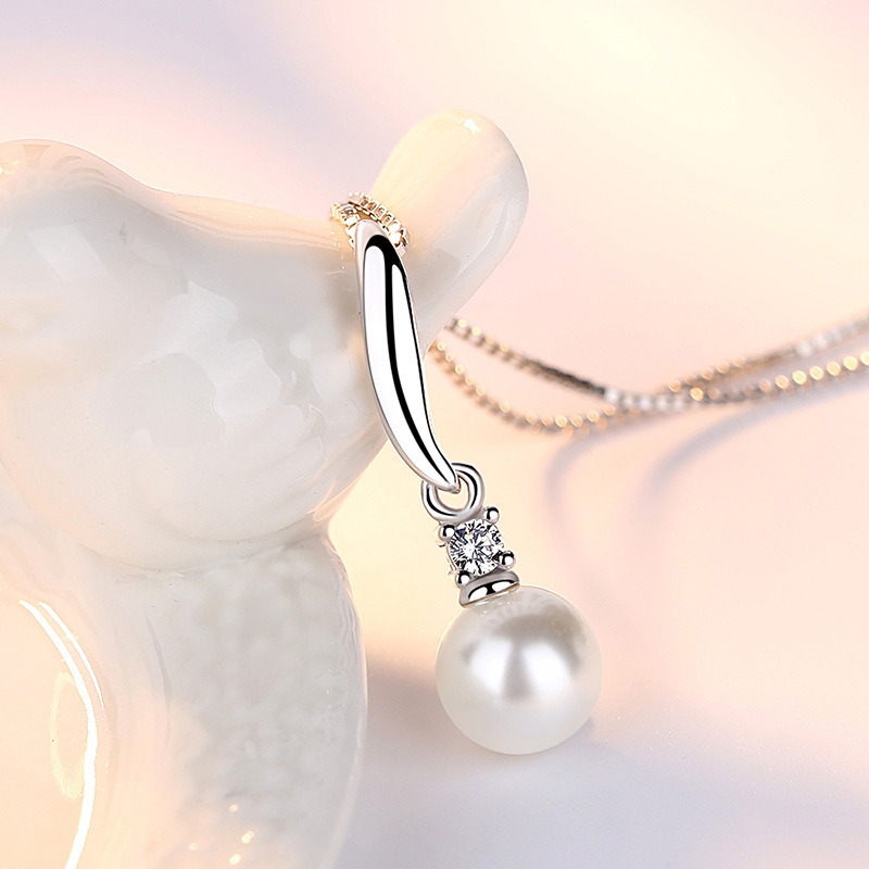 女性用ジルコンパールペンダント付き925スターリングシルバー - Pearl Trim Chain のレビューと価格