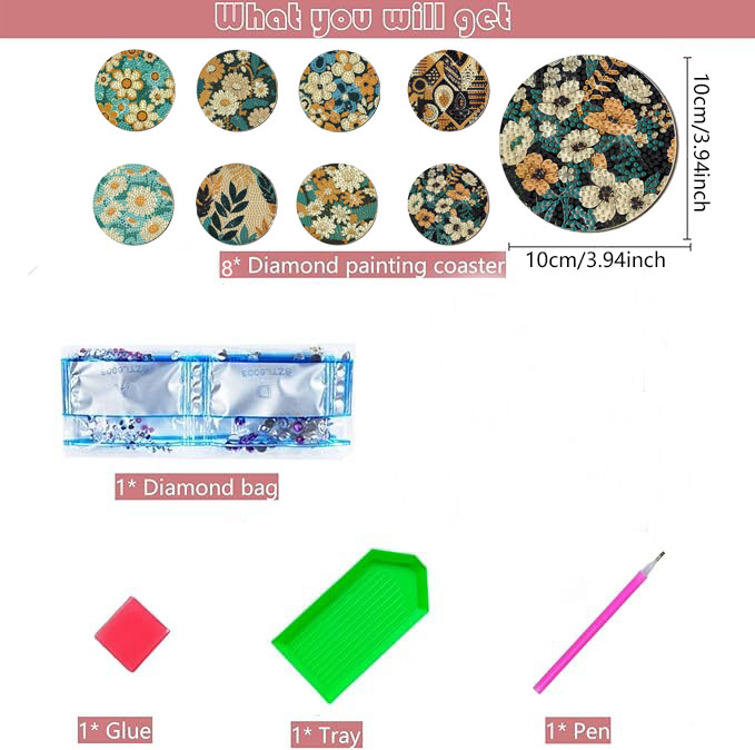 8ピースDIYダイヤモンドペインティングアートセット花柄コー - Embellishment Crafts のレビューと価格