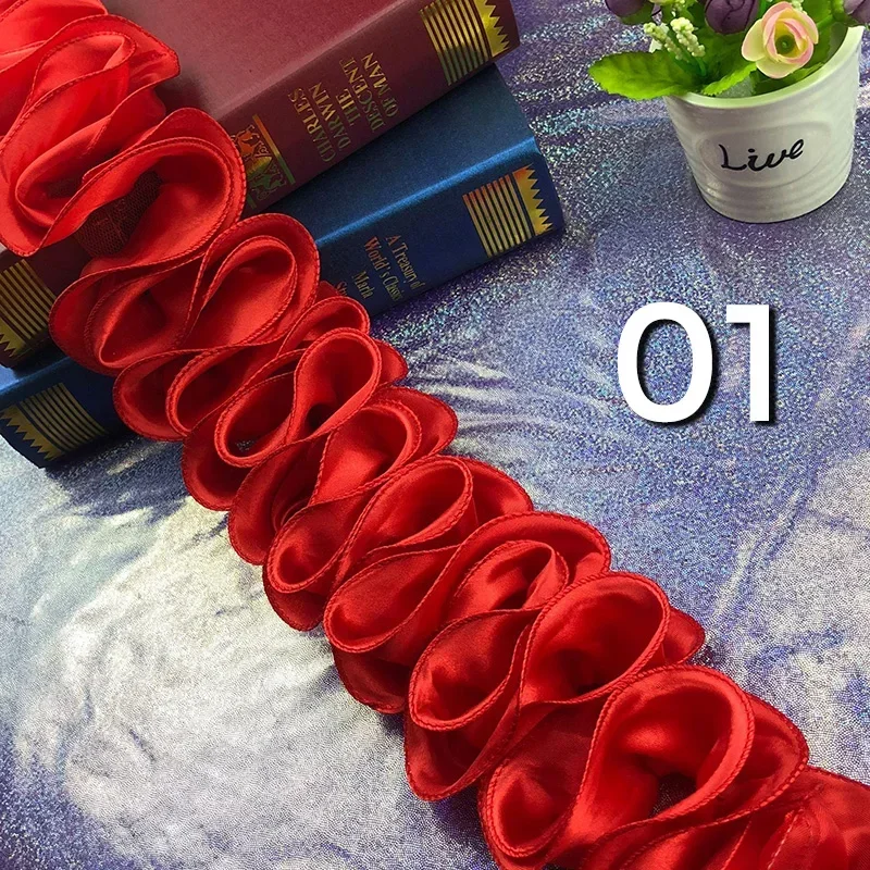 光沢のあるサテンのプリーツトリム,3Dレース生地,フリンジ, - Fringe Ribbon Sewing のレビューと価格